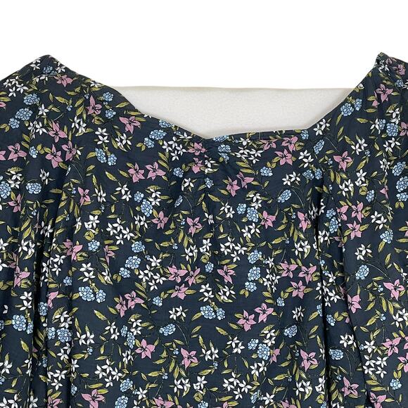 ana 4X Gray Floral Puff Sleeve Blouse Sweetheart Neck Boho Cottagecore Top - Picture 4 of 13
